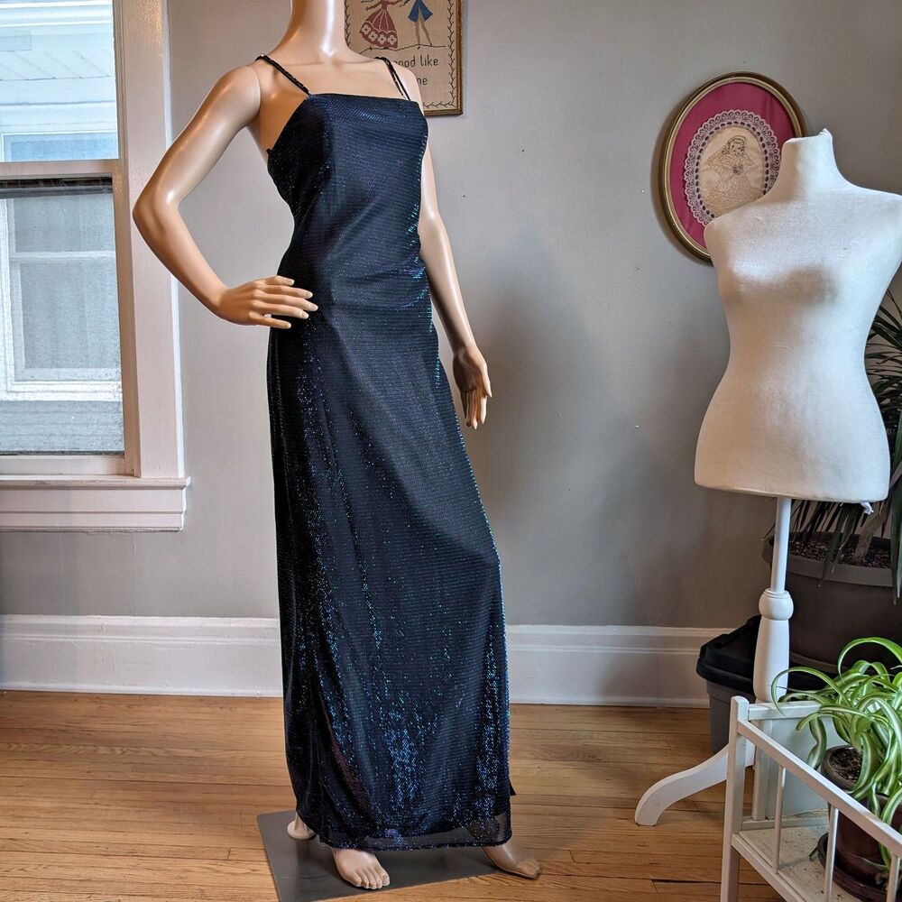 Vintage 1990s Jump Prom Dress Purple Metallic Whimsygoth Formal Slit Size 13